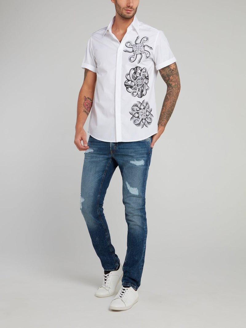 White Snake Print Short Sleeve Shirt