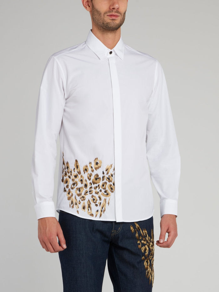 White Leopard Panel Long Sleeve Shirt