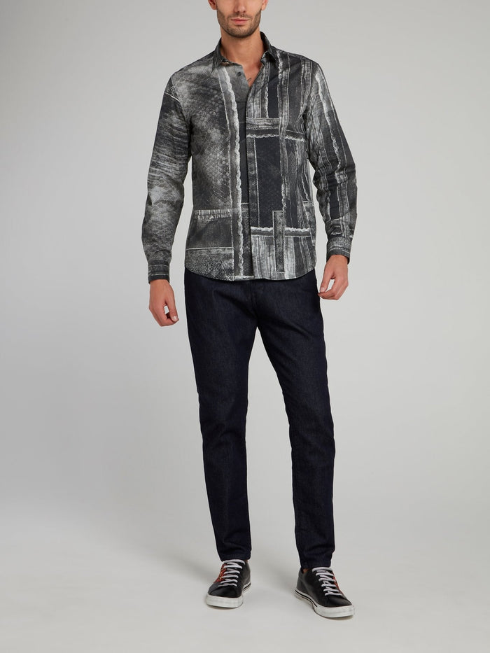 Grey Patch Print Snake Effect Long Sleeve Shirt