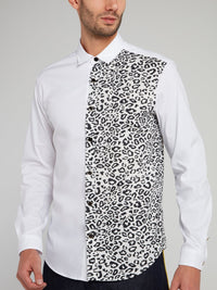 White Leopard Panel Long Sleeve Shirt