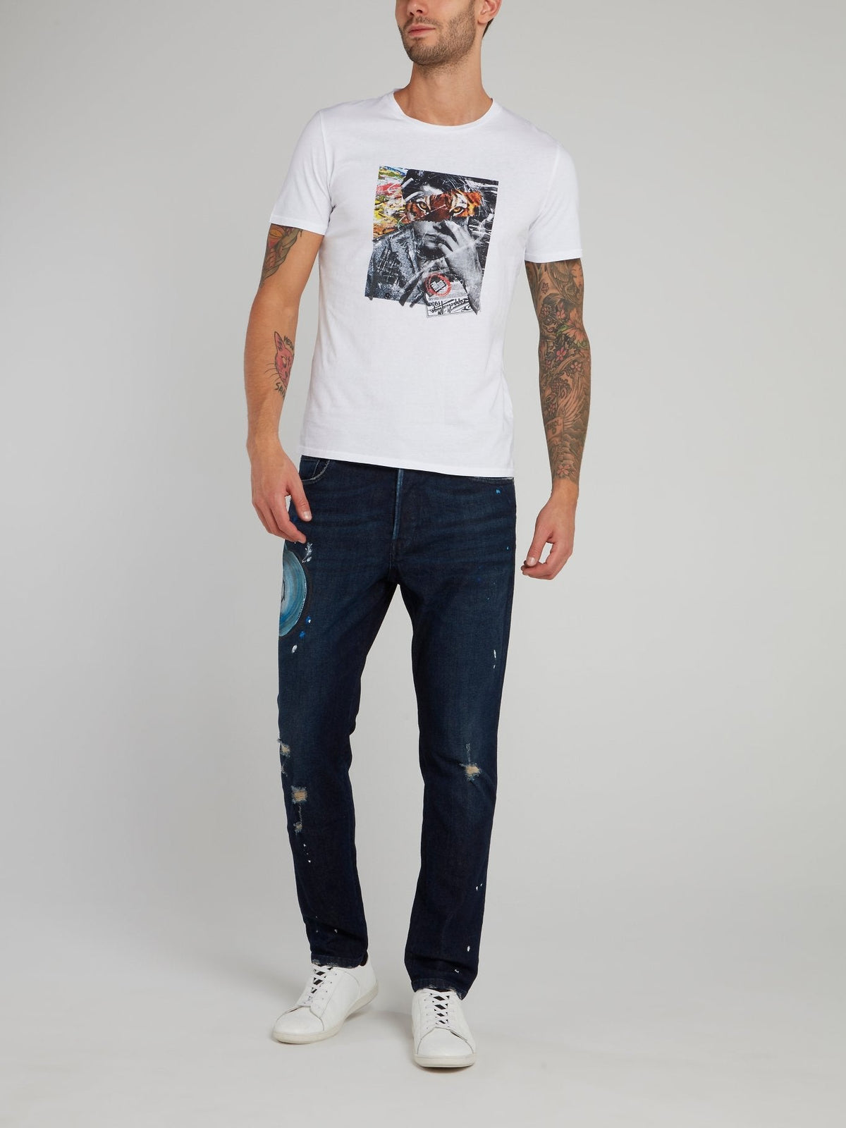 White Collage Print Cotton T-Shirt