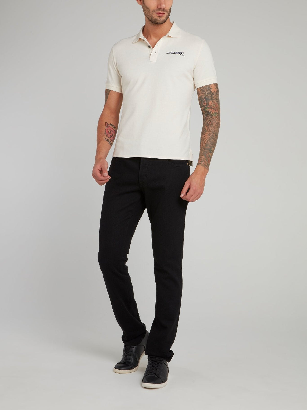 Beige Leopard Logo Cotton Polo Shirt