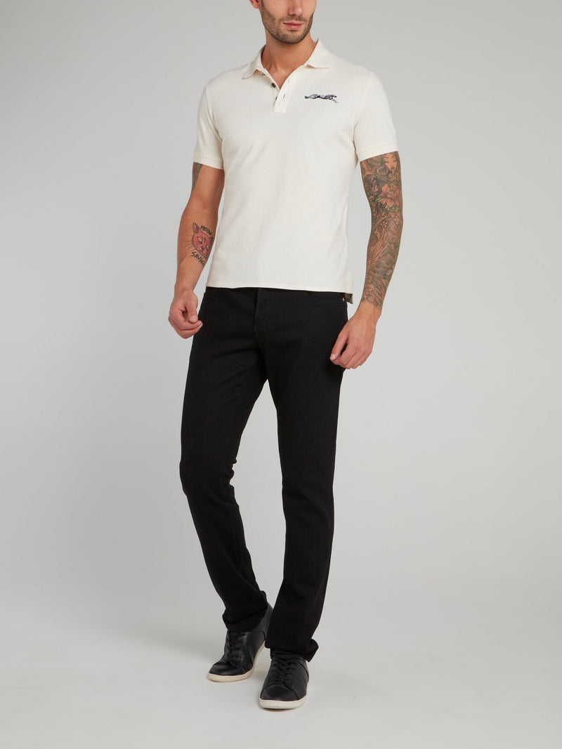 Beige Leopard Logo Cotton Polo Shirt