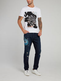 Snake Paint Distressed Denim Jeans