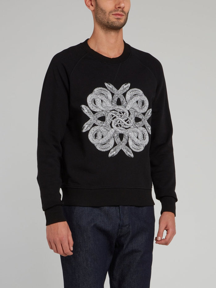 Black Snake Print Cotton Sweatshirt