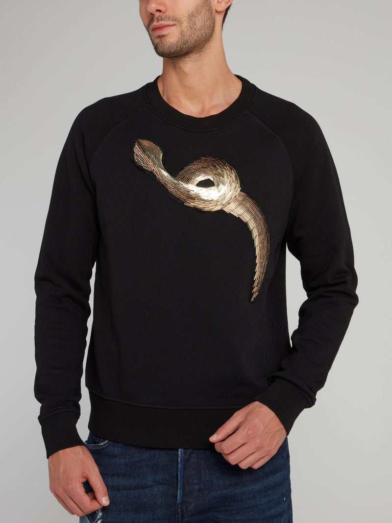 Black Snake Effect Embellished Sweatshirt