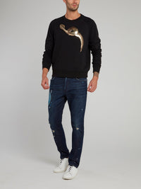 Black Snake Effect Embellished Sweatshirt