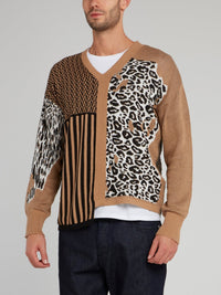 Brown Leopard and Stripes Panel Pullover