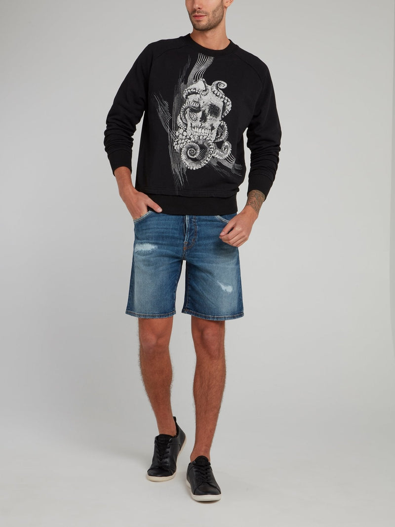 Black Octoskull Print Sweatshirt