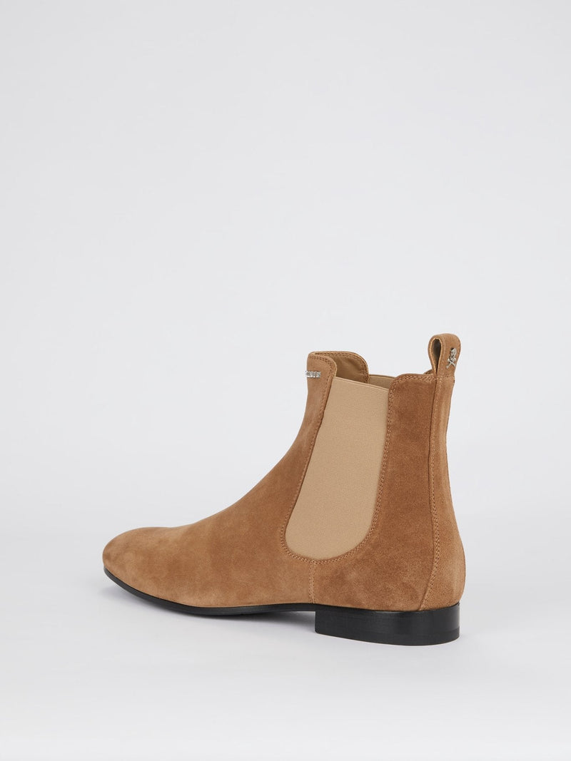 Beige Low Flat Chelsea Boots