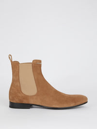 Beige Low Flat Chelsea Boots