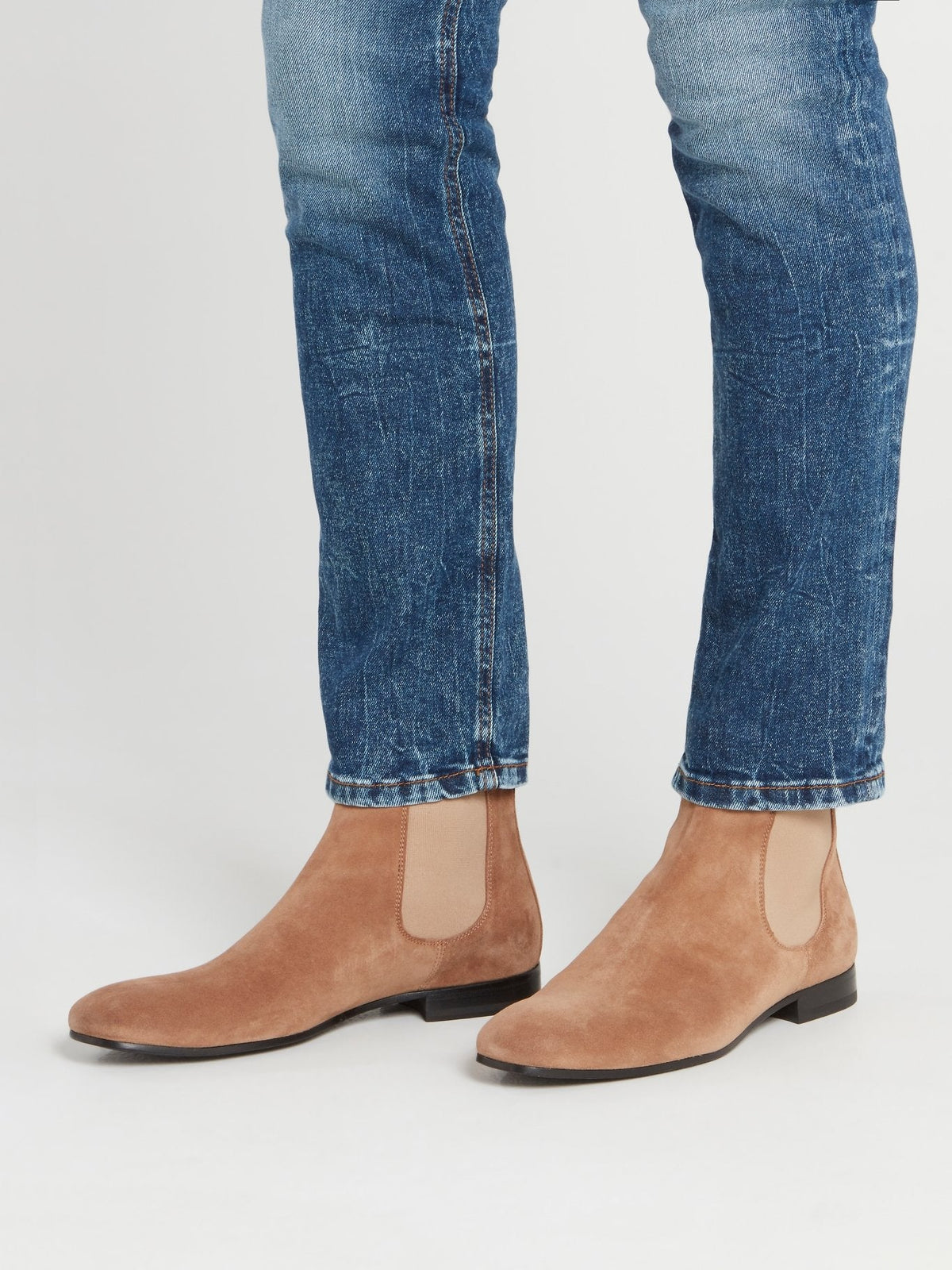 Beige Low Flat Chelsea Boots