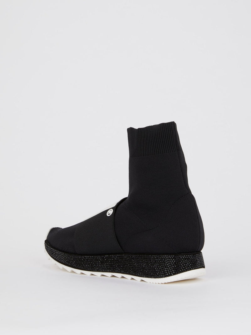 Black High Top Logo Sock Sneakers