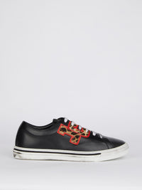 Appliquéd Leopard Logo Lace Up Sneakers