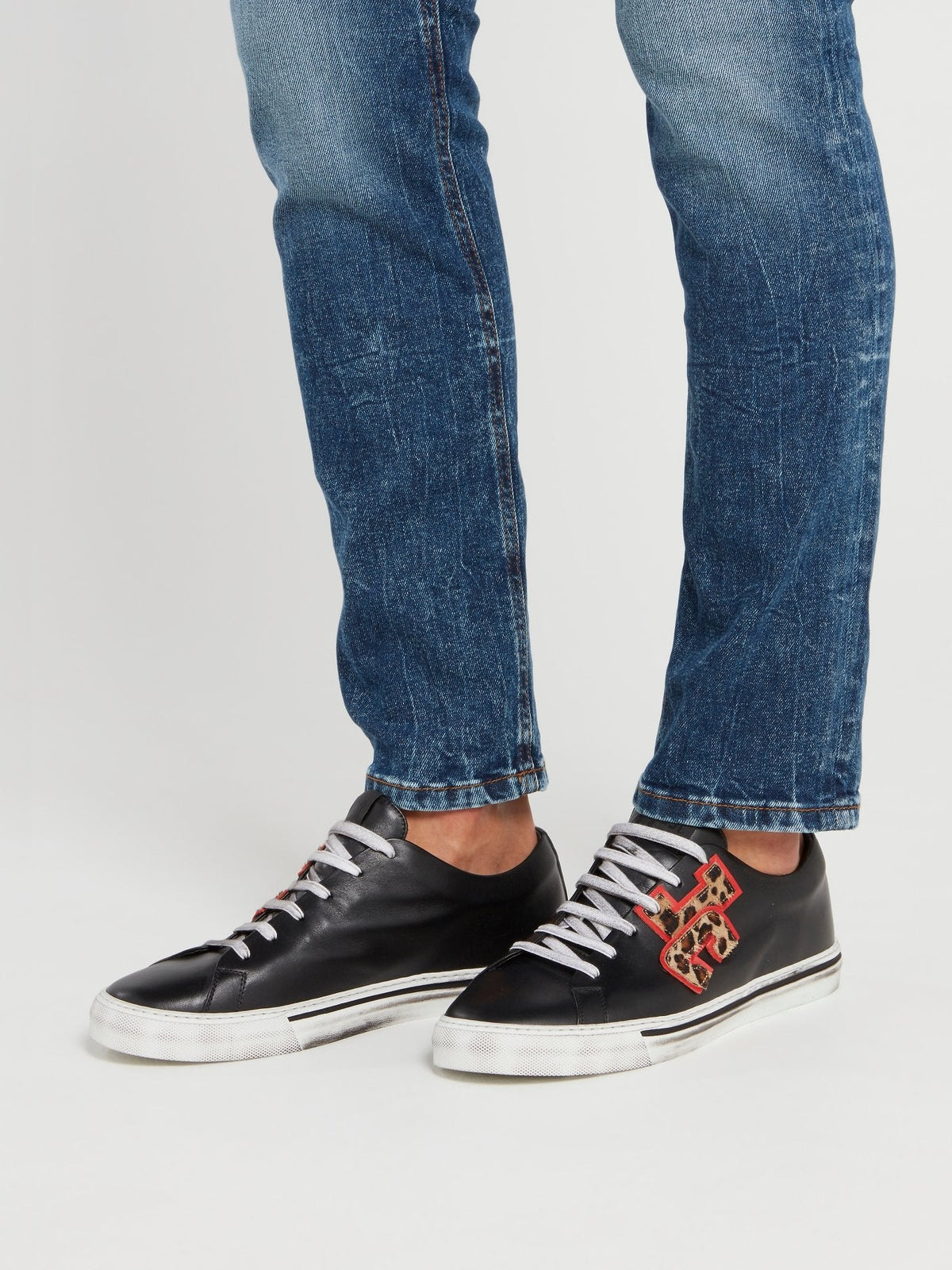 Appliquéd Leopard Logo Lace Up Sneakers