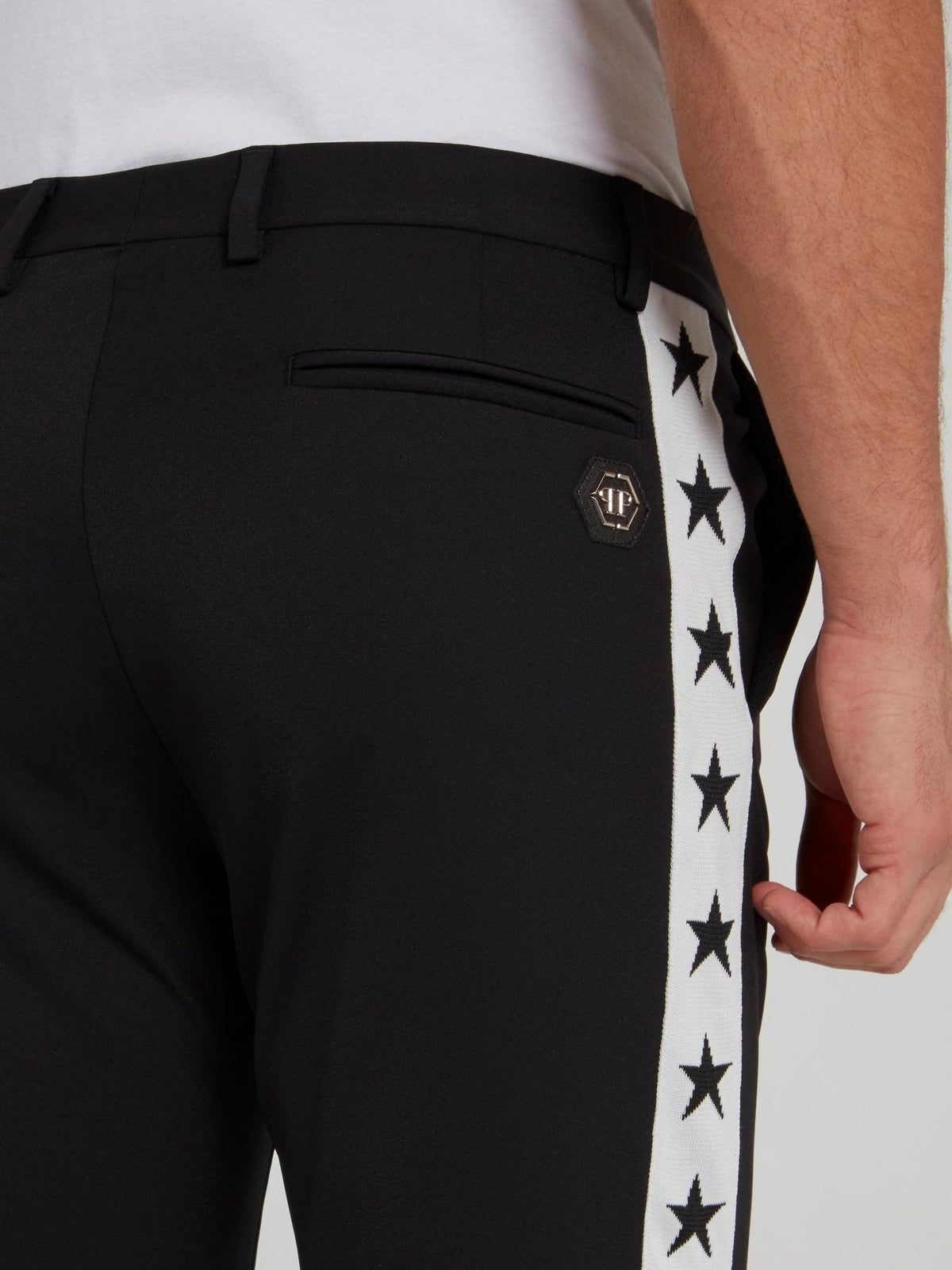 Black Side Stripe Stars Track Pants