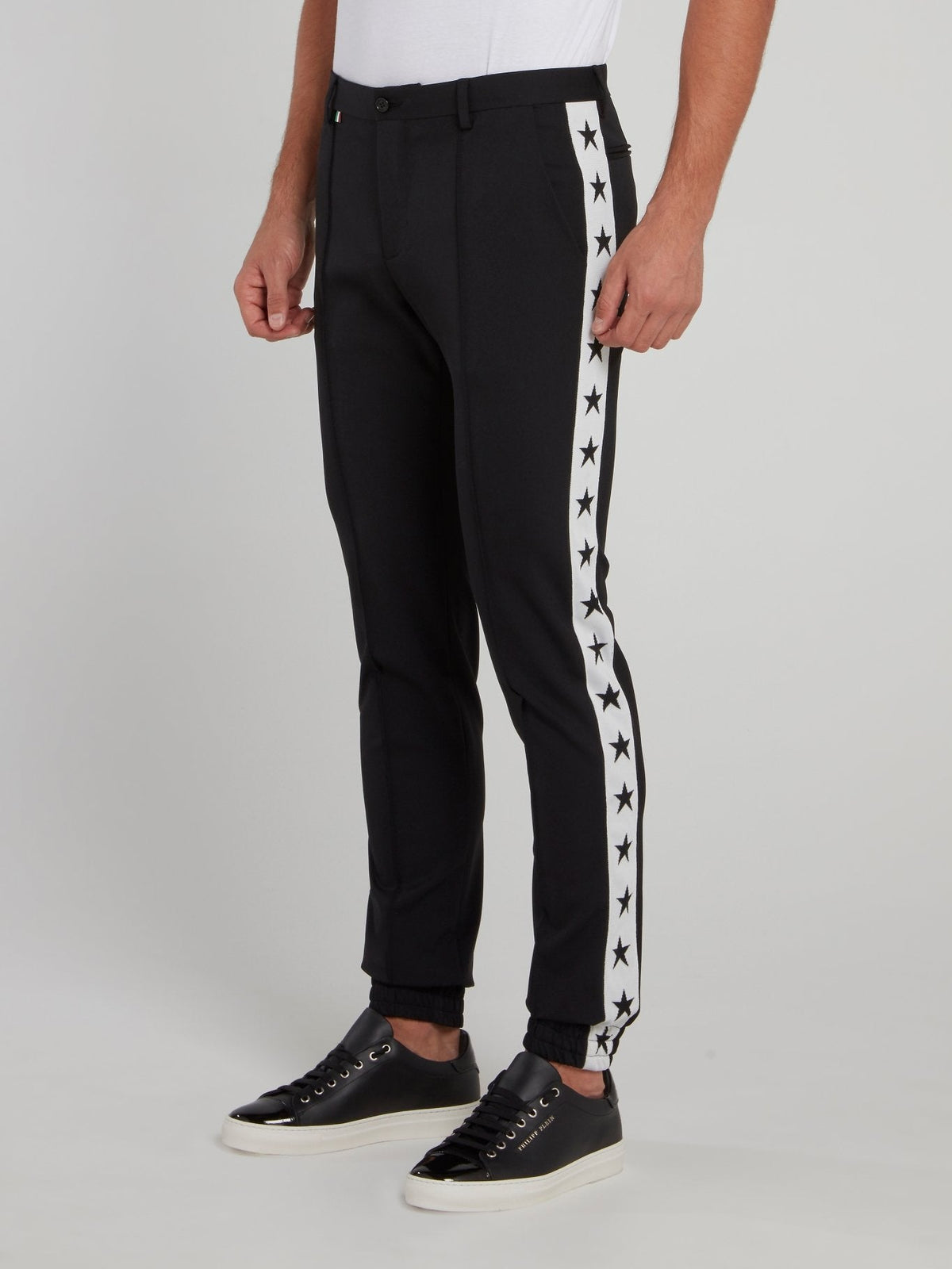 Black Side Stripe Stars Track Pants