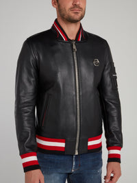 Stripe Edge Skull Leather Bomber Jacket