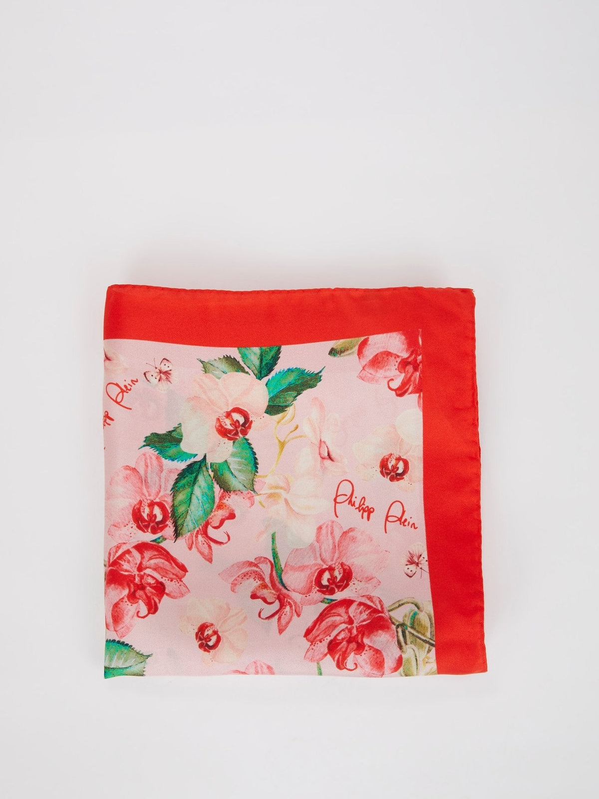 Red Floral Print Silk Scarf