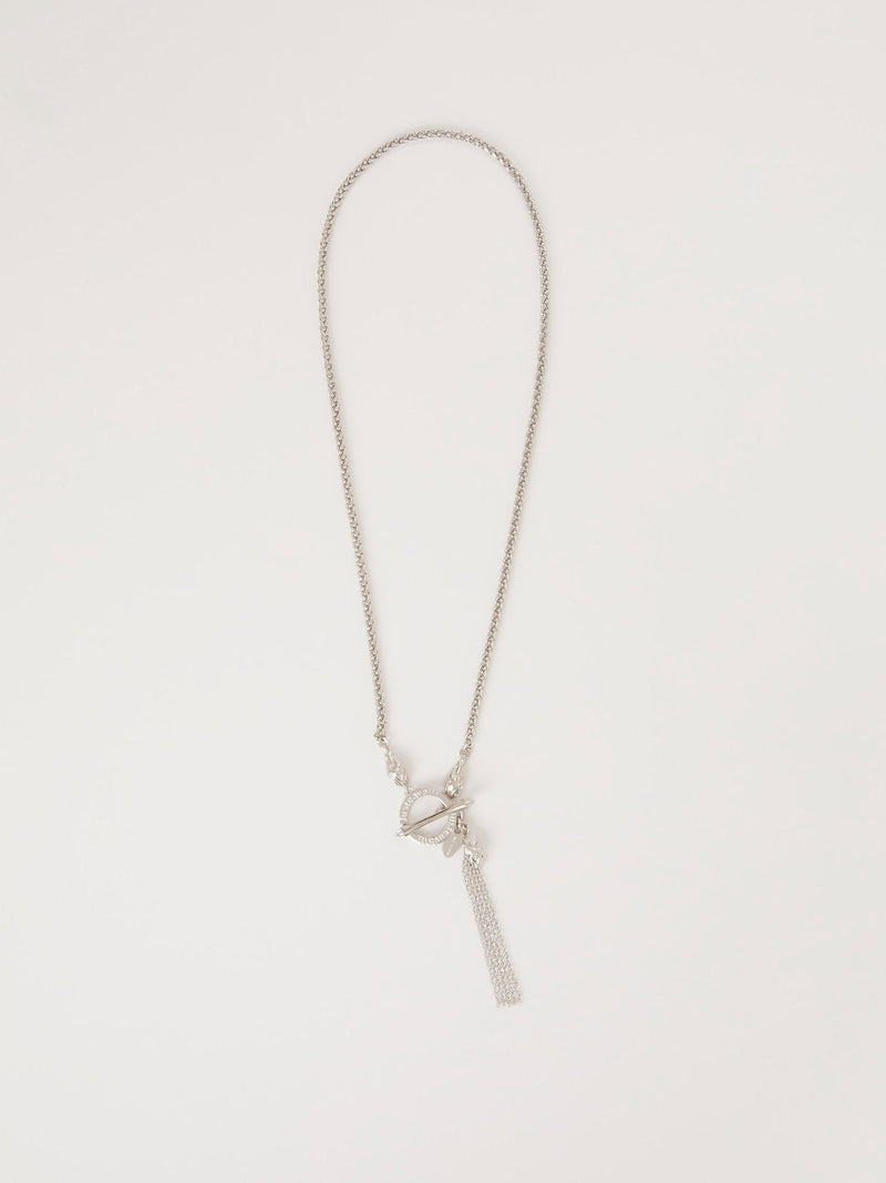 Silver Chain Tassle Toggle Clasp Necklace