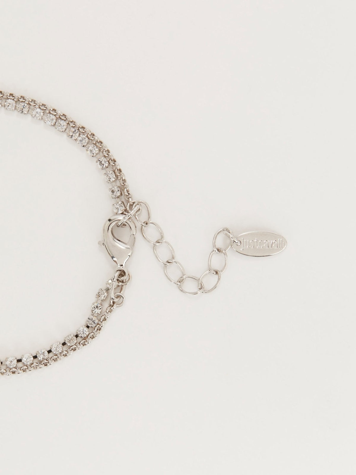 Silver Crystal Embellished Logo Link Bracelet