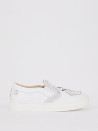 White Crystal Studded Slip On Sneakers