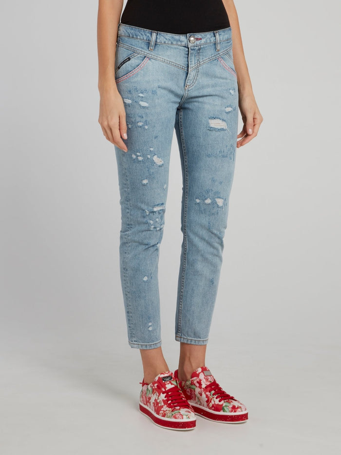 Blue Cropped Boyfriend Jeans