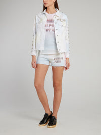 Rainbow Embellished Frayed Denim Jacket