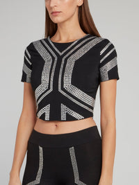 Black Studded Geometric Cropped Top