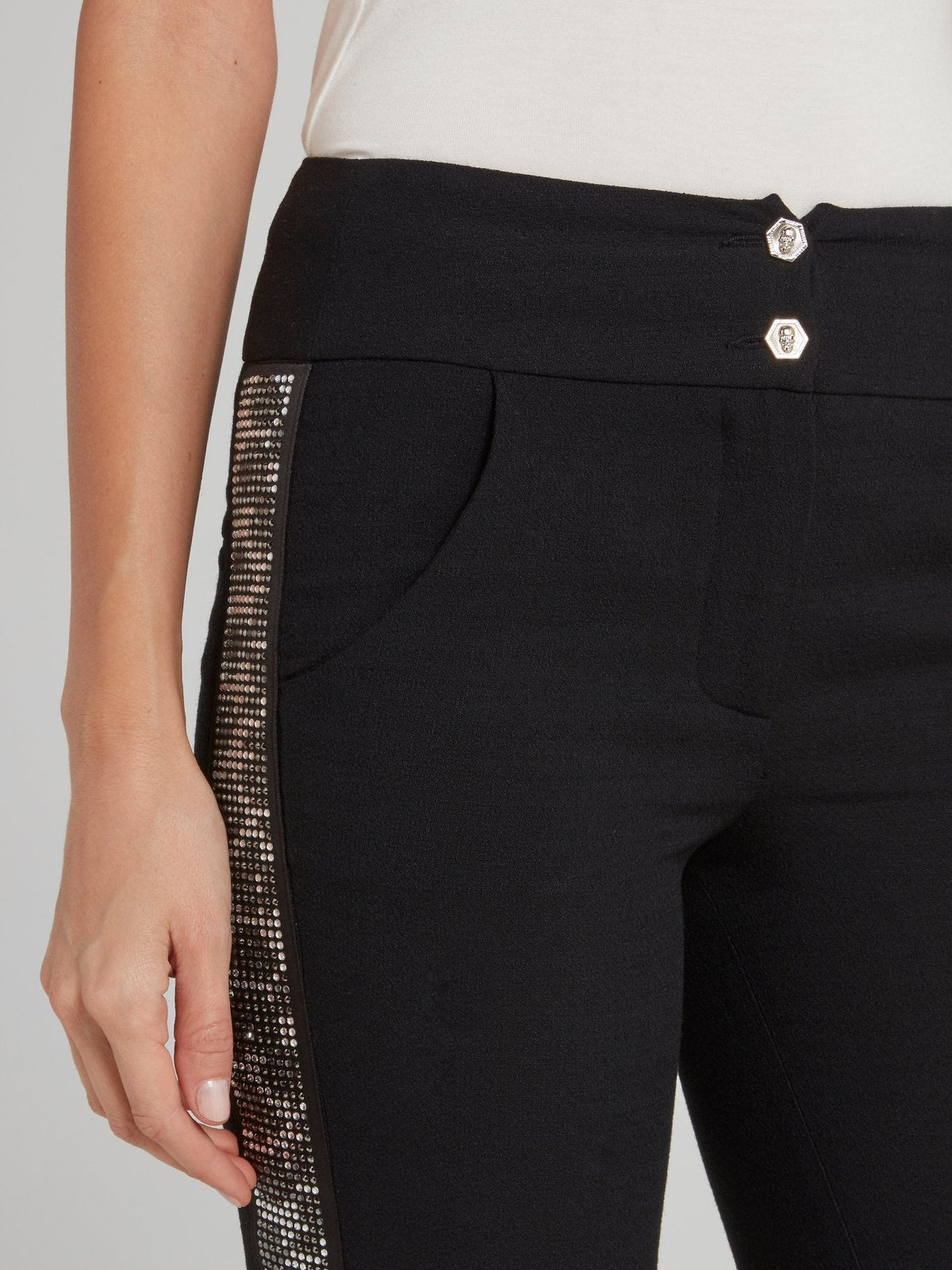 Black Studded Leopard Effect Side Stripe Pants