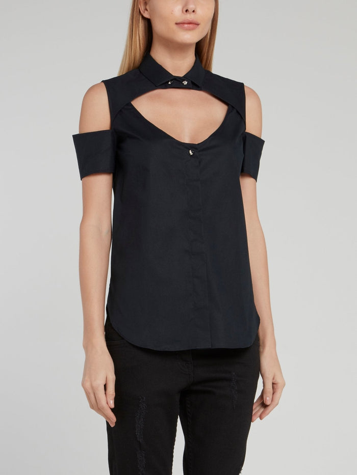 Black Cold Shoulder Keyhole Top