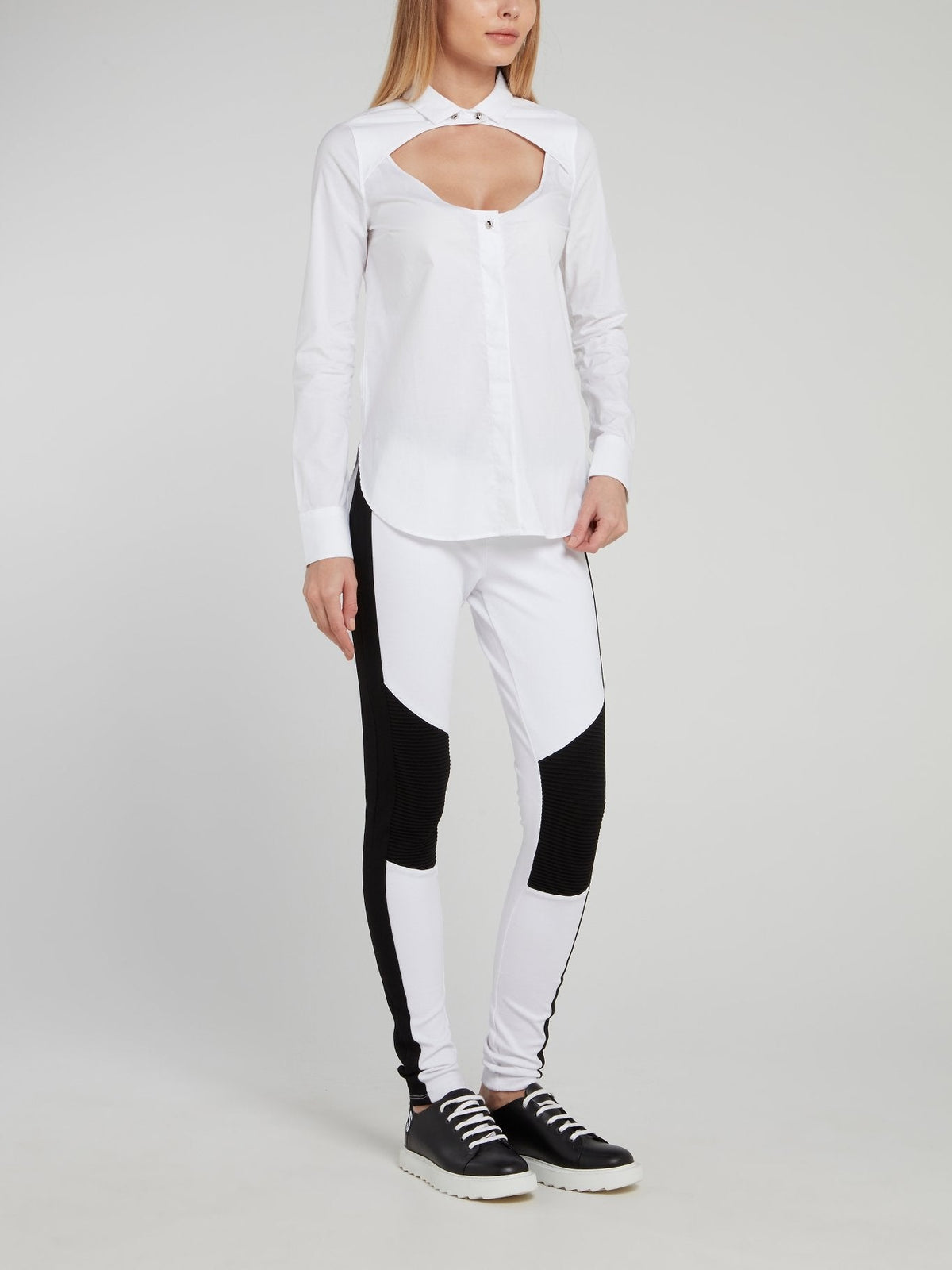 White Long Sleeve Keyhole Top