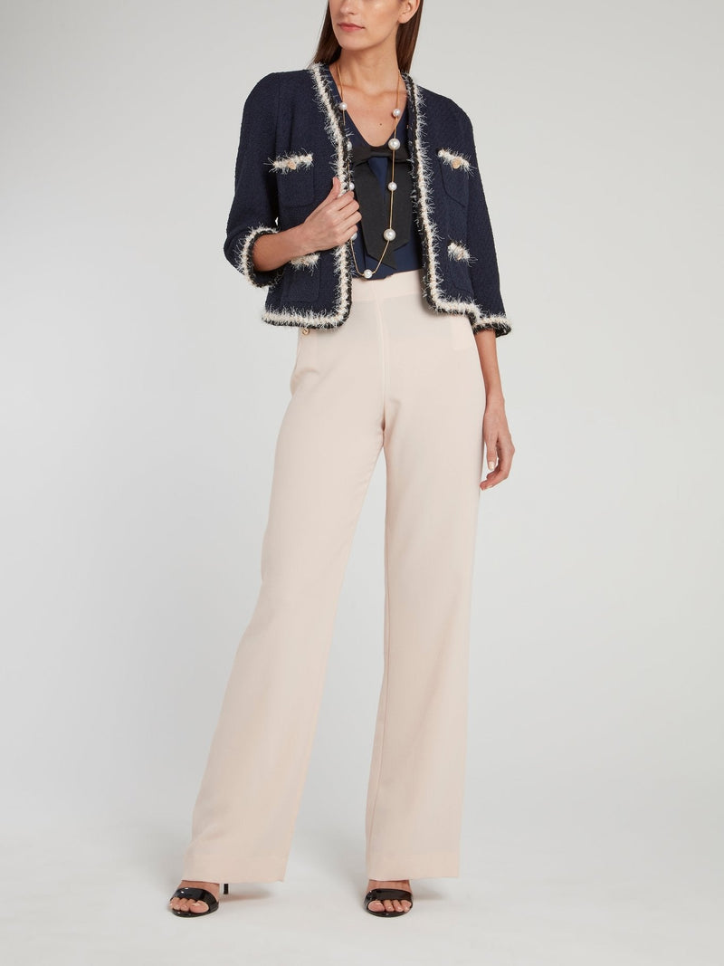 Navy Frayed Detail Long Sleeve Jacket