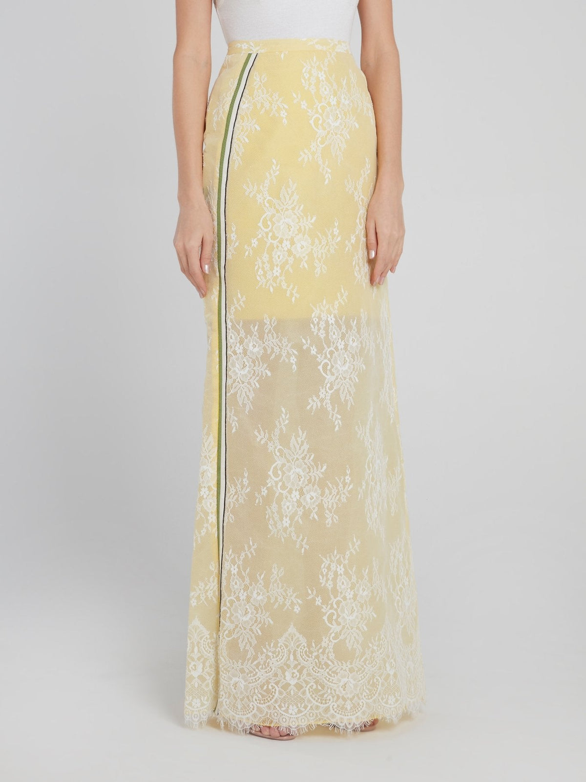 Yellow Floral Detailed Lace Maxi Skirt