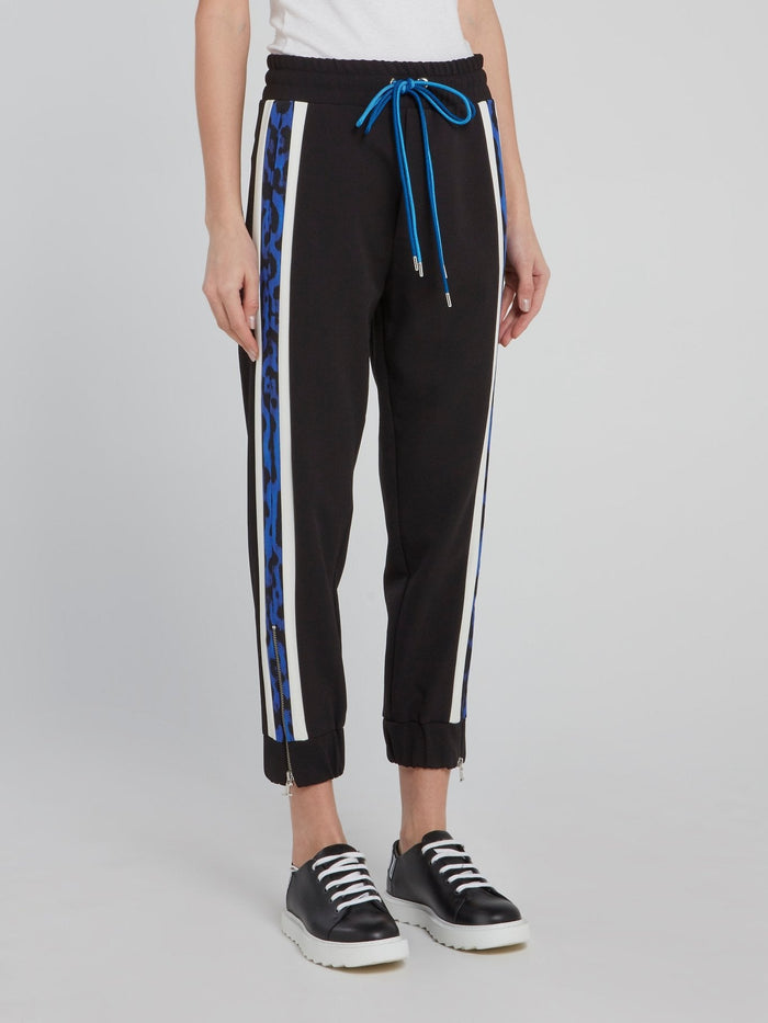 Black Leopard Side Strip Cropped Pants