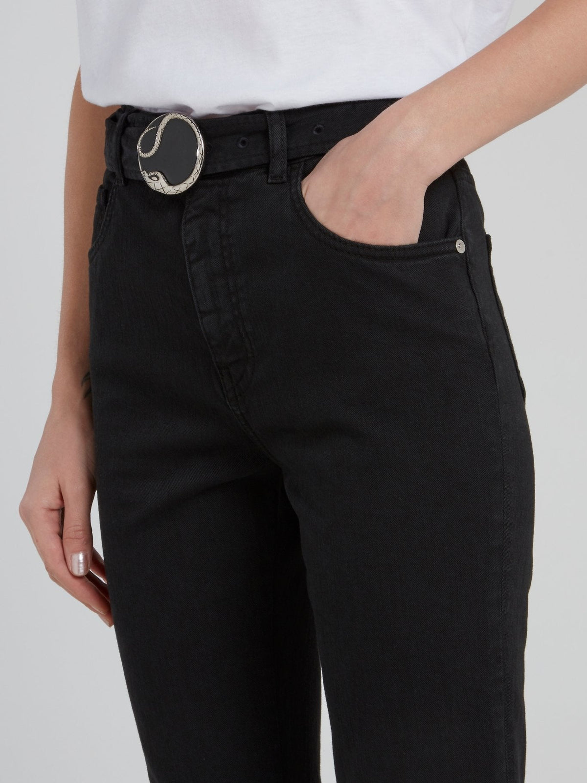 Black Snake Buckled Skinny Jeans