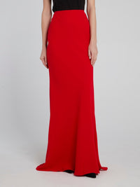 Red Godet Crepe Maxi Skirt