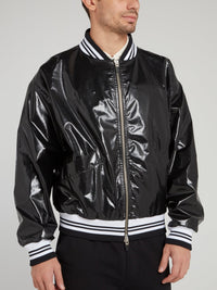 Black Snake Print Stripe Edge Bomber Jacket