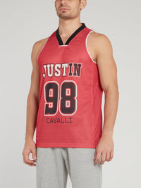 Red Logo Jersey Perforated Tank Top