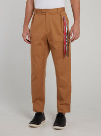 Brown Side Fringe Tapered Pants