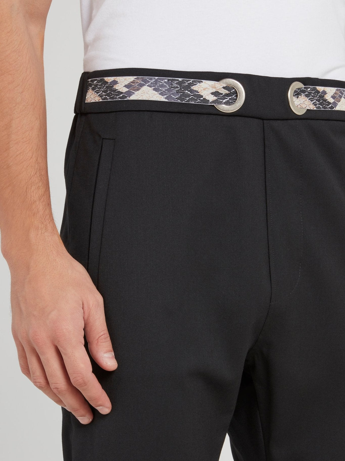 Snake Effect Waistband Straight Pants