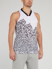 White Leopard Print Perforated Tank Top