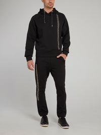 Black Stud Stripe Logo Hooded Sweatshirt