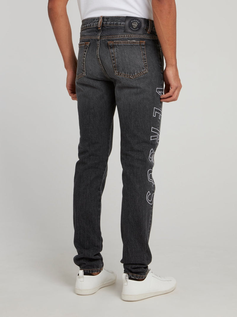 Grey Wash Logo Denim Jeans