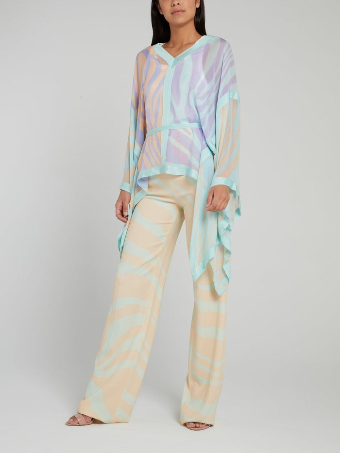 Multicolour Butterfly Sleeve Silk Top