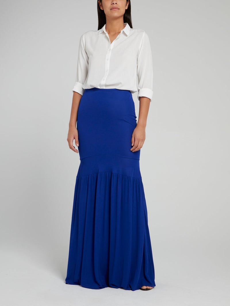 Blue Ruched Mermaid Maxi Skirt