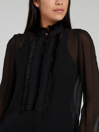 Black Bishop Sleeve Frayed Mesh Top