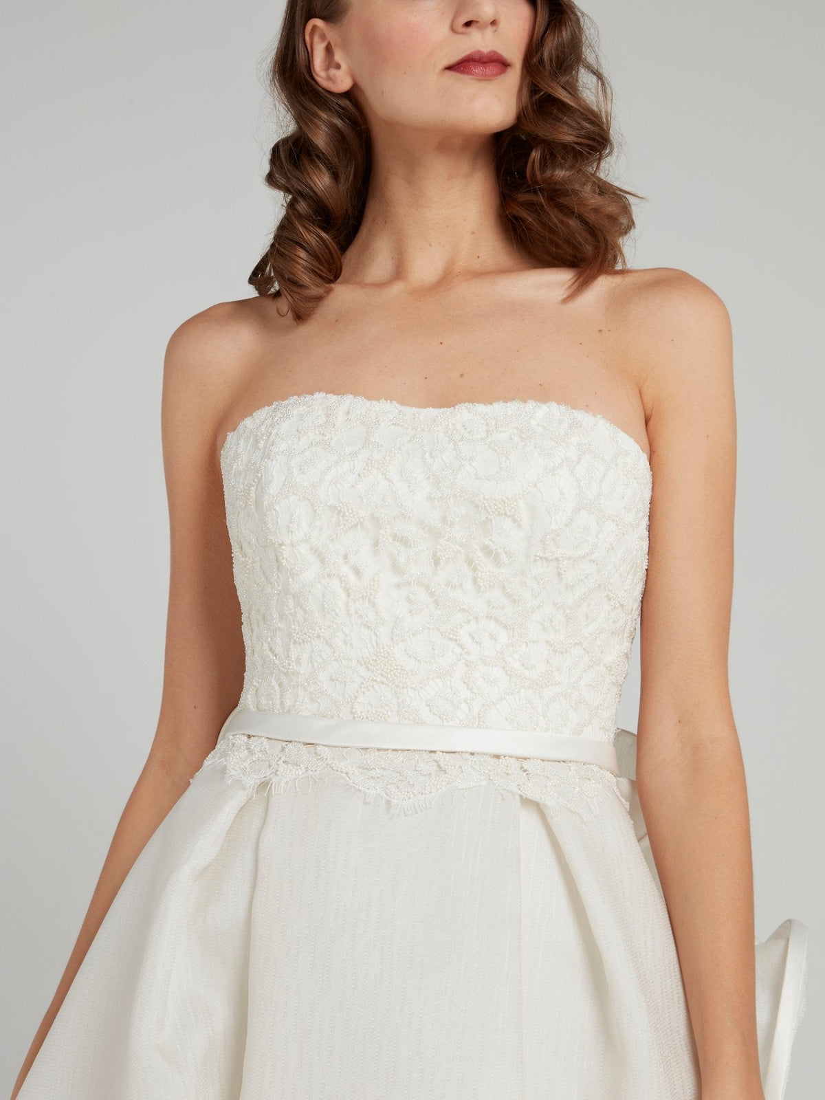 White Strapless Ruffle Back Bridal Gown