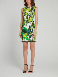 Green Flora and Fauna Quilted Mini Dress