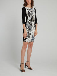 Black Flora and Fauna Three Quarter Sleeve Dress